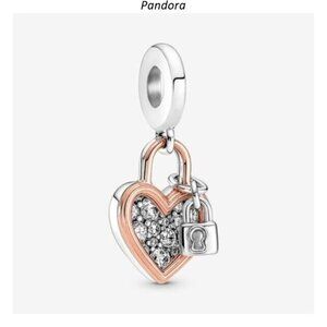 Pandora Heart Padlock Double Dangle Charm